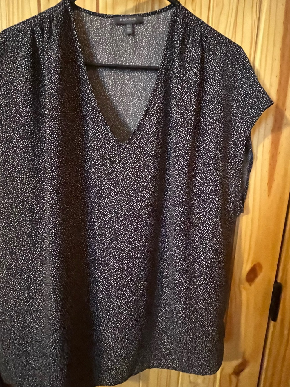 Madison navy Microdot V-Neck Women’s Top